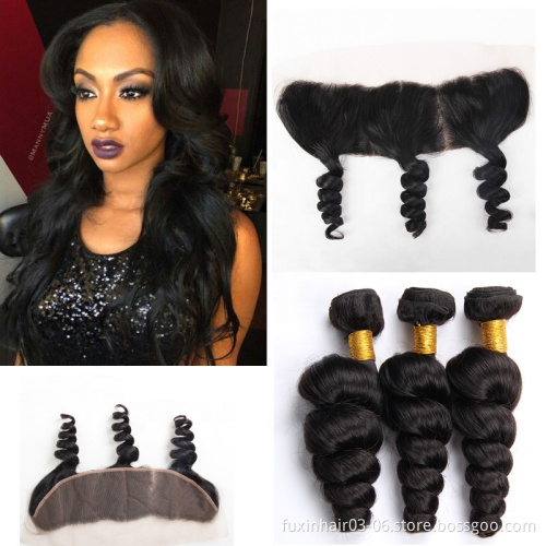 wholesale human hair weave bundles with closure 13*4  transparent swiss lace frontal closure with bundles